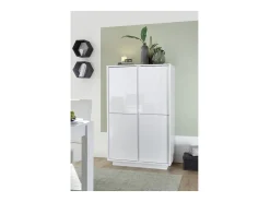 Aparador de 4 portas, coleção CREAM, cor branca laqueada brilhante, ideal para uma sala de jantar moderna.