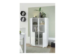 Aparador de 4 portas, coleção CREAM, cor branca laqueada brilhante, ideal para uma sala de jantar moderna.