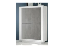 Aparador de 4 portas, coleção FALL, cores branco fosco laqueado e cinza com aparência de concreto.