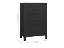 Aparador de arrumação industrial 75x40x115 cm metal preto