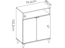 Aparador de cozinha - 2 portas, 1 nicho - Branco e carvalho - WAJDI