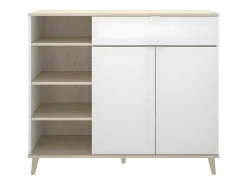 Aparador de cozinha - 2 portas, 1 gaveta e 4 prateleiras - Branco e carvalho - WAJDI