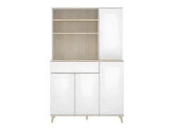 Aparador de cozinha - 4 portas, 1 gaveta e 3 prateleiras - Branco e carvalho - WAJDI