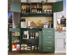 Aparador de cozinha - 120 x 40 x 188 cm - com 4 portas + LEDs + porta-copos + gavetas + prateleira para lanches - MDF - verde