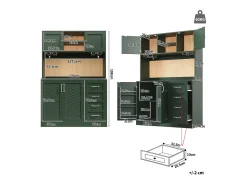 Aparador de cozinha - 120 x 40 x 188 cm - com 4 portas + LEDs + porta-copos + gavetas + prateleira para lanches - MDF - verde