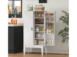 Aparador de cozinha - 120 x 59 x 30 cm - com 2 portas com prateleiras - estilo vintage - MDF - branco