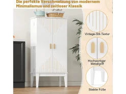 Aparador de cozinha - 120 x 59 x 30 cm - com 2 portas com prateleiras - estilo vintage - MDF - branco