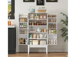 Aparador de cozinha - 120 x 59 x 30 cm - com 2 portas com prateleiras - estilo vintage - MDF - branco