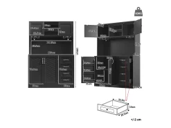 Aparador de cozinha - 120 x 40 x 188 cm - com 4 portas + LEDs + porta-copos + gavetas + prateleira para lanches - MDF - preto