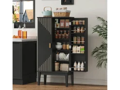 Aparador de cozinha - 120 x 59 x 30 cm - com 2 portas com prateleiras - estilo vintage - MDF - preto