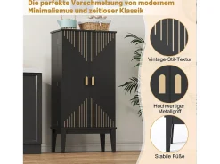 Aparador de cozinha - 120 x 59 x 30 cm - com 2 portas com prateleiras - estilo vintage - MDF - preto