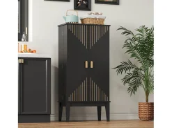 Aparador de cozinha - 120 x 59 x 30 cm - com 2 portas com prateleiras - estilo vintage - MDF - preto