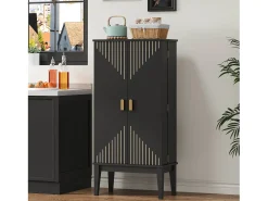 Aparador de cozinha - 120 x 59 x 30 cm - com 2 portas com prateleiras - estilo vintage - MDF - preto
