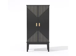 Aparador de cozinha - 120 x 59 x 30 cm - com 2 portas com prateleiras - estilo vintage - MDF - preto