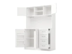 Aparador de cozinha - 120 x 40 x 188 cm - com 4 portas + LEDs + porta-copos + gavetas + prateleira para lanches - MDF - branco