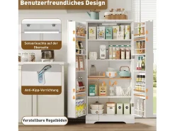 Aparador de cozinha - 60 x 35 x 128 cm - com LEDs + prateleiras reguláveis + 2 portas com arrumação - MDF - branco