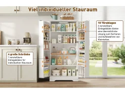 Aparador de cozinha - 60 x 35 x 128 cm - com LEDs + prateleiras reguláveis + 2 portas com arrumação - MDF - branco