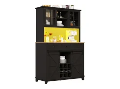 Aparador de cozinha - com LED - com porta de correr e 3 gavetas - com prateleira ajustável - preto