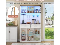Aparador de cozinha - com LEDs e tomadas - 2 gavetas + 2 portas + prateleiras reguláveis ​​- MDF - branco