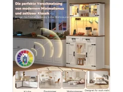 Aparador de cozinha - com LEDs e tomadas - 2 gavetas + 2 portas + prateleiras reguláveis ​​- MDF - branco