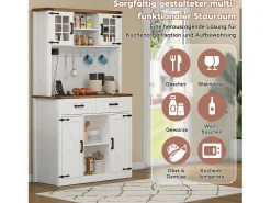 Aparador de cozinha - com LEDs e tomadas - 2 gavetas + 2 portas + prateleiras reguláveis ​​- MDF - branco