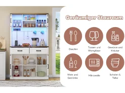 Aparador de cozinha - com LEDs e tomadas - 2 gavetas + 2 portas + prateleiras reguláveis ​​- MDF - branco