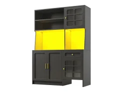 Aparador de cozinha 130 x 45 x 180 cm com portas, gaveta e iluminação LED, branco