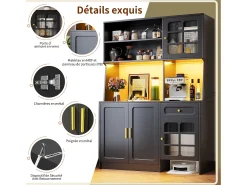 Aparador de cozinha 130 x 45 x 180 cm com portas, gaveta e iluminação LED, branco