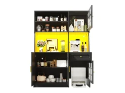 Aparador de cozinha 130 x 45 x 180 cm com portas, gaveta e iluminação LED, branco