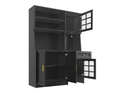 Aparador de cozinha 130 x 45 x 180 cm com portas, gaveta e iluminação LED, branco