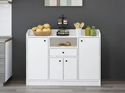 Aparador de cozinha com 4 portas, 1 gaveta e 1 prateleira - Branco - MIZOTA
