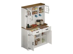 Aparador de cozinha com 4 portas, 2 gavetas e 4 nichos, LED e USB incluídos, branco e natural