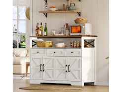 Aparador de cozinha com 4 portas - 140 x 95 x 35 cm - armários com prateleiras + 3 gavetas - MDF - branco