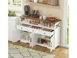 Aparador de cozinha com 4 portas - 140 x 95 x 35 cm - armários com prateleiras + 3 gavetas - MDF - branco