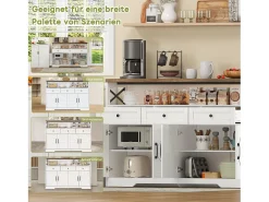 Aparador de cozinha com 4 portas - 140 x 95 x 35 cm - armários com prateleiras + 3 gavetas - MDF - branco