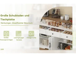 Aparador de cozinha com 4 portas - 140 x 95 x 35 cm - armários com prateleiras + 3 gavetas - MDF - branco