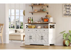 Aparador de cozinha com 4 portas - 140 x 95 x 35 cm - armários com prateleiras + 3 gavetas - MDF - branco