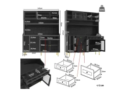 Aparador de cozinha com iluminação LED, 4 portas, 3 gavetas e garrafeira - Preto