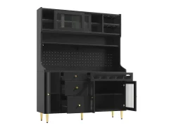 Aparador de cozinha com iluminação LED, 4 portas, 3 gavetas e garrafeira - Preto
