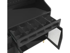 Aparador de cozinha com iluminação LED, 4 portas, 3 gavetas e garrafeira - Preto