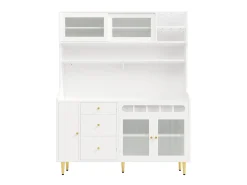 Aparador de cozinha com iluminação LED, 4 portas, 3 gavetas e garrafeira - Branco