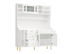 Aparador de cozinha com iluminação LED, 4 portas, 3 gavetas e garrafeira - Branco