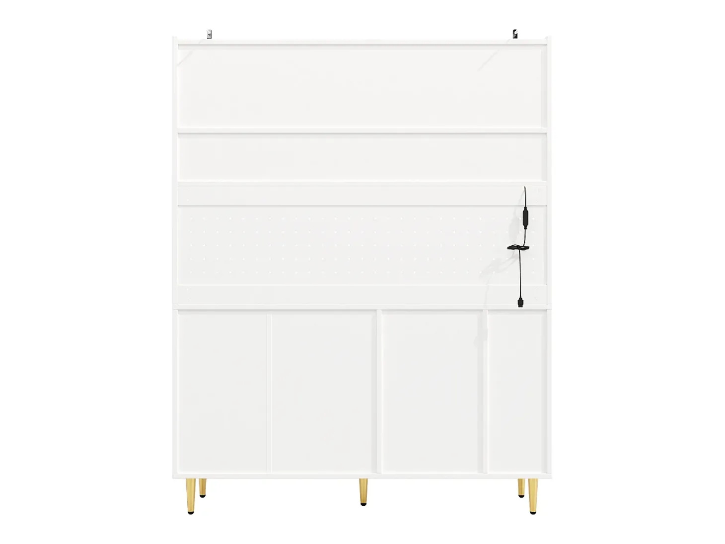 Aparador de cozinha com iluminação LED, 4 portas, 3 gavetas e garrafeira - Branco