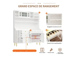 Aparador de cozinha com iluminação LED, 4 portas, 3 gavetas e garrafeira - Branco