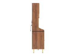 Aparador de cozinha com iluminação LED, 4 portas, 3 gavetas e garrafeira - Cor: Nogueira