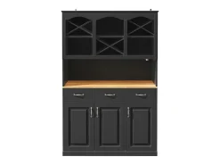 Aparador de cozinha com iluminação LED, 3 portas e 3 gavetas - Madeira MDF preta