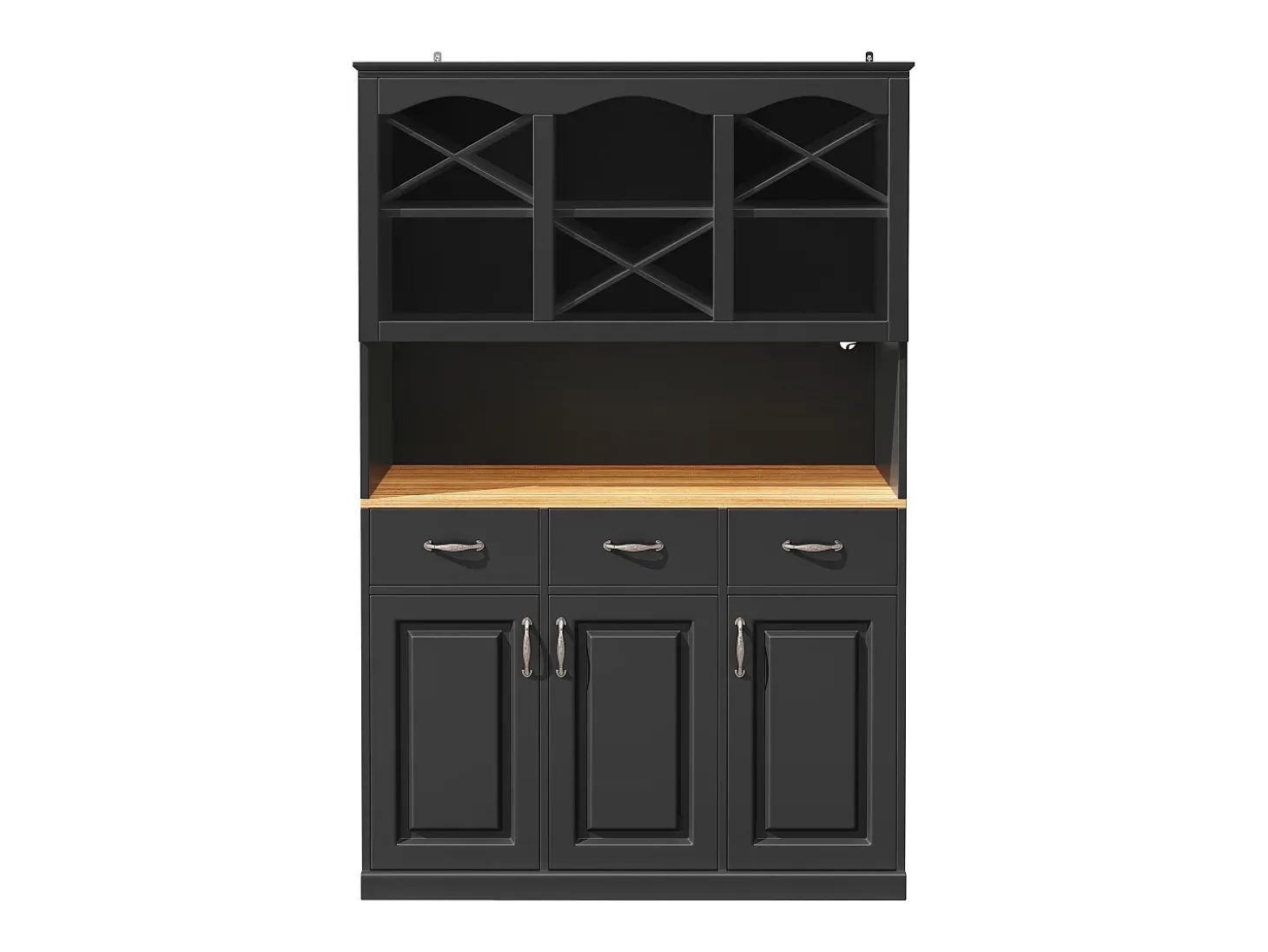 Aparador de cozinha com iluminação LED, 3 portas e 3 gavetas - Madeira MDF preta