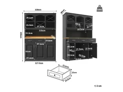 Aparador de cozinha com iluminação LED, 3 portas e 3 gavetas - Madeira MDF preta