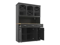 Aparador de cozinha com iluminação LED, 3 portas e 3 gavetas - Madeira MDF preta