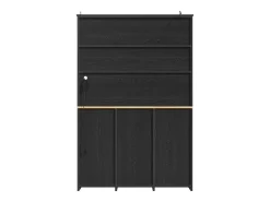 Aparador de cozinha com iluminação LED, 3 portas e 3 gavetas - Madeira MDF preta
